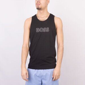 Hugo Boss Size L Black Cotton Spellout Outline Logo Sleeveless Beach Tank Top